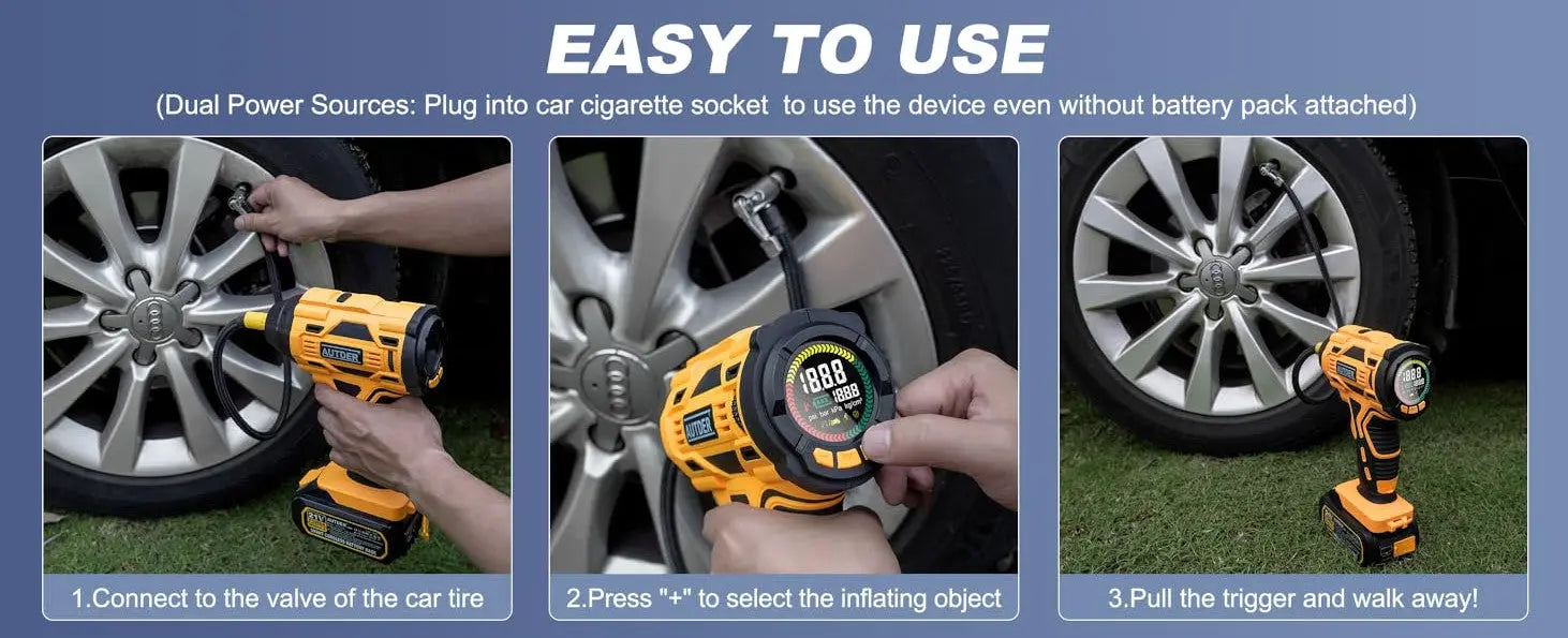 Portable Air Compressor, 21V Rechargeable Battery Powered 180PSI Handheld Pump