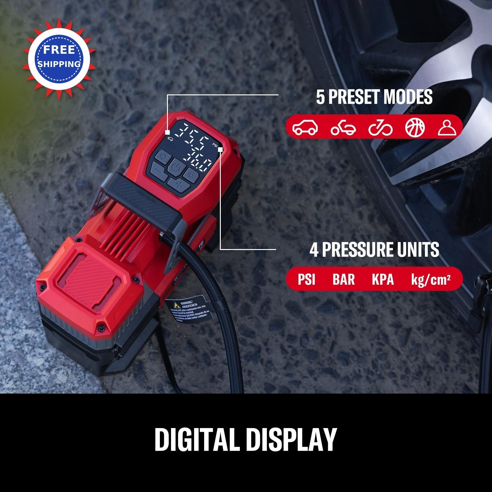 Tire Inflator Portable 12V Digital Air Compressor Pump 150PSI Auto Shut Off Led