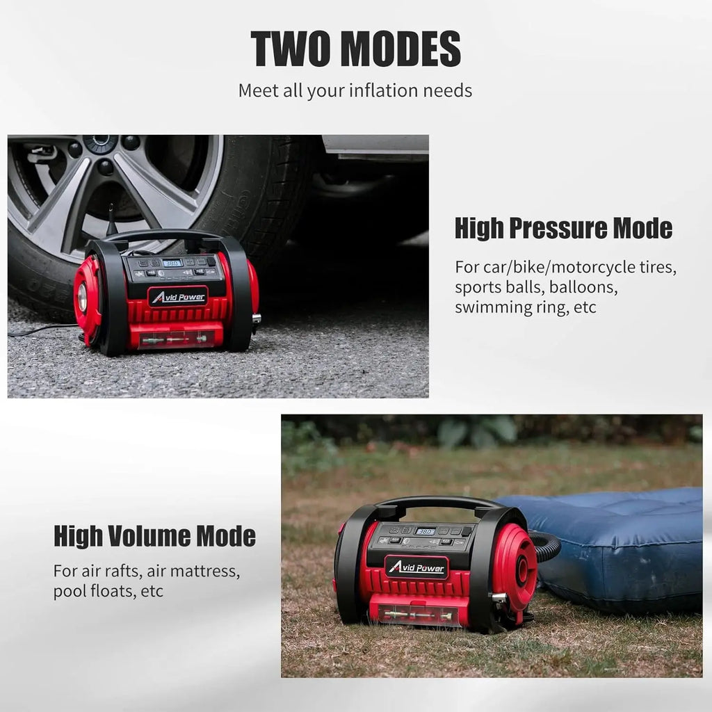 AVID POWER Tire Inflator Portable Air Compressor, 12V DC 110V AC Car Tire Pump,