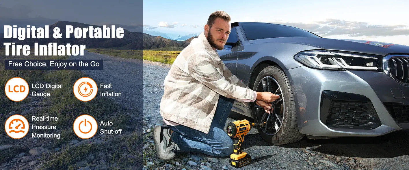 Portable Air Compressor, 21V Rechargeable Battery Powered 180PSI Handheld Pump