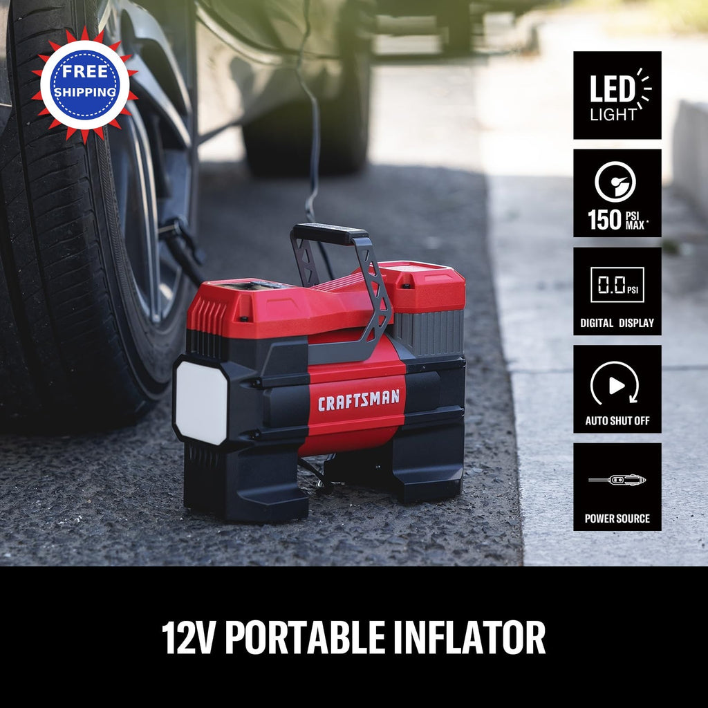 Tire Inflator Portable 12V Digital Air Compressor Pump 150PSI Auto Shut Off Led