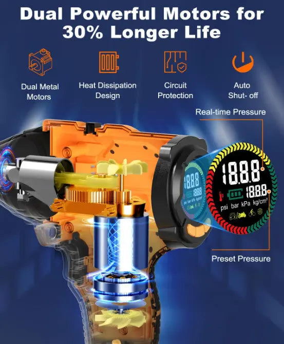 Portable Air Compressor, 21V Rechargeable Battery Powered 180PSI Handheld Pump