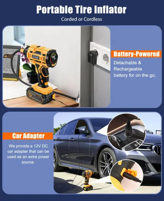 Portable Air Compressor, 21V Rechargeable Battery Powered 180PSI Handheld Pump