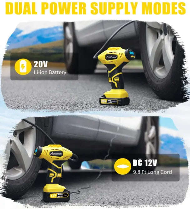 Cordless Tire Inflator, 20V Rechargeable Air Compressor w/ Digital Gauge