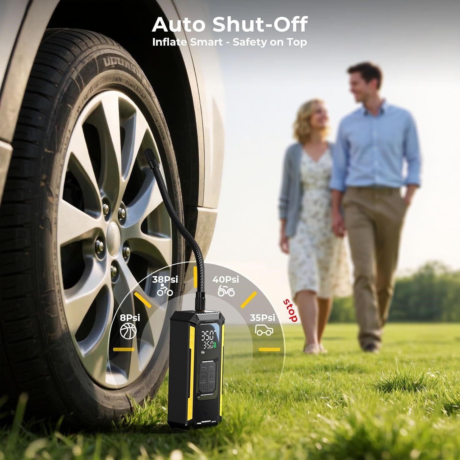 Tire Inflator Portable Air Compressor, 150 PSI Portable Tire Inflator for Car