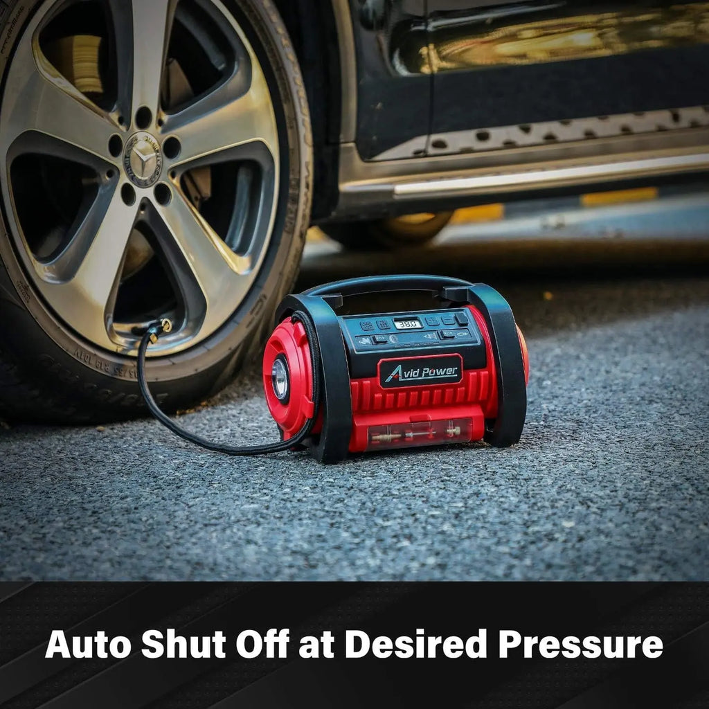 AVID POWER Tire Inflator Portable Air Compressor, 12V DC 110V AC Car Tire Pump,
