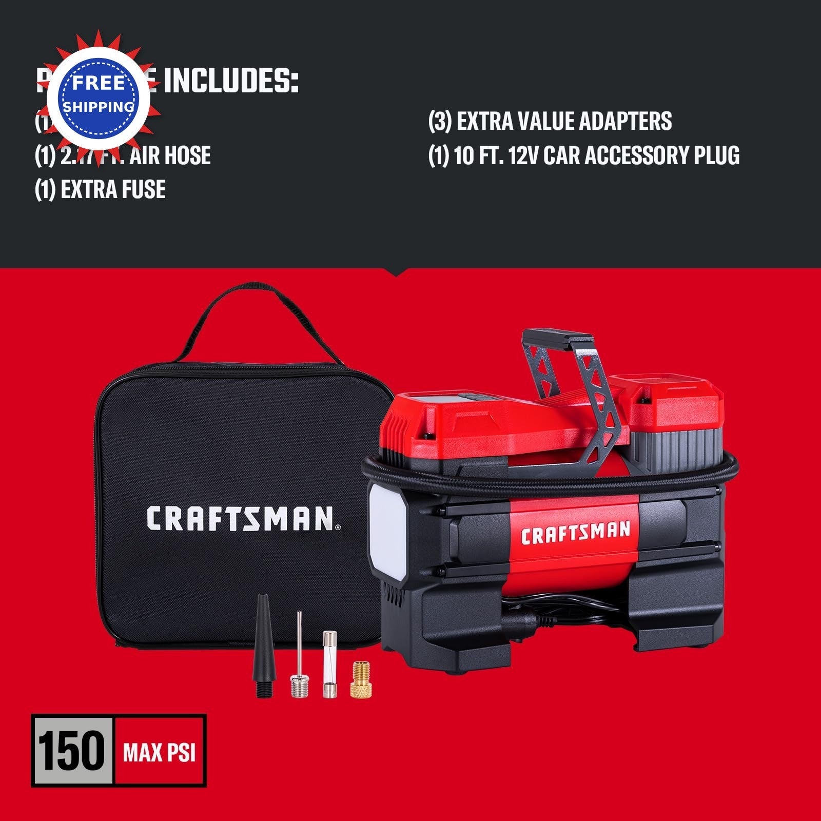 Tire Inflator Portable 12V Digital Air Compressor Pump 150PSI Auto Shut Off Led