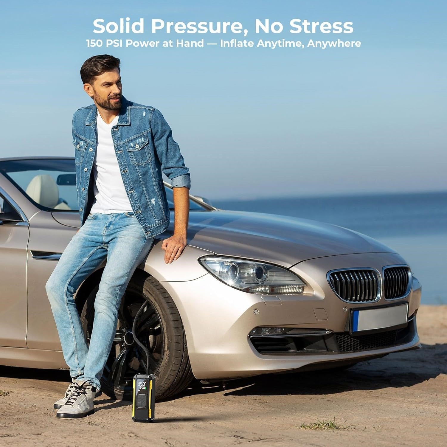 Tire Inflator Portable Air Compressor, 150 PSI Portable Tire Inflator for Car