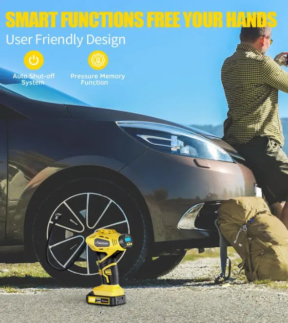 Cordless Tire Inflator, 20V Rechargeable Air Compressor w/ Digital Gauge